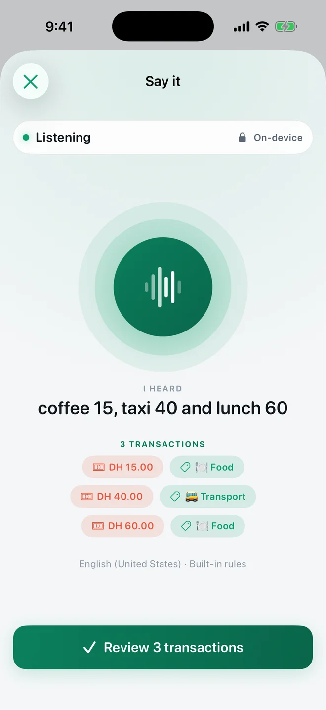 Say it voice entry screen in TrackExpenses