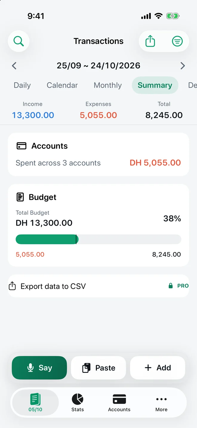 Reports, calendar & insights screen in TrackExpenses